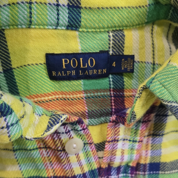 Women's Polo Ralph Lauren Flannel Shirt Yellow Plaid Utility Pocket Size 4 - Picture 3 of 5